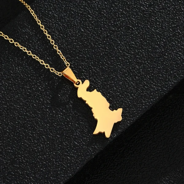 Gold Pakistan map necklace pendant.