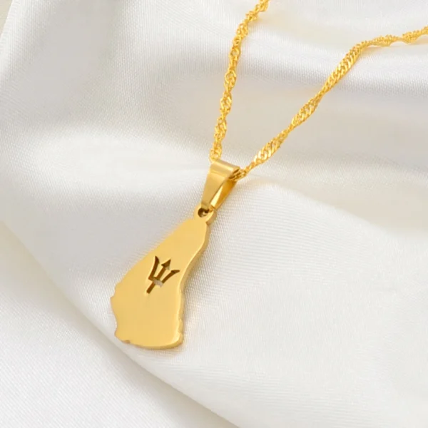 Gold Barbados necklace with trident.