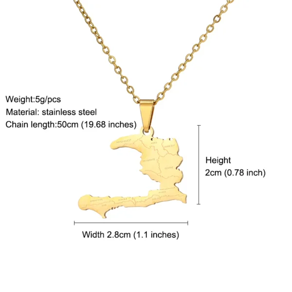 Gold necklace with Haiti map pendant