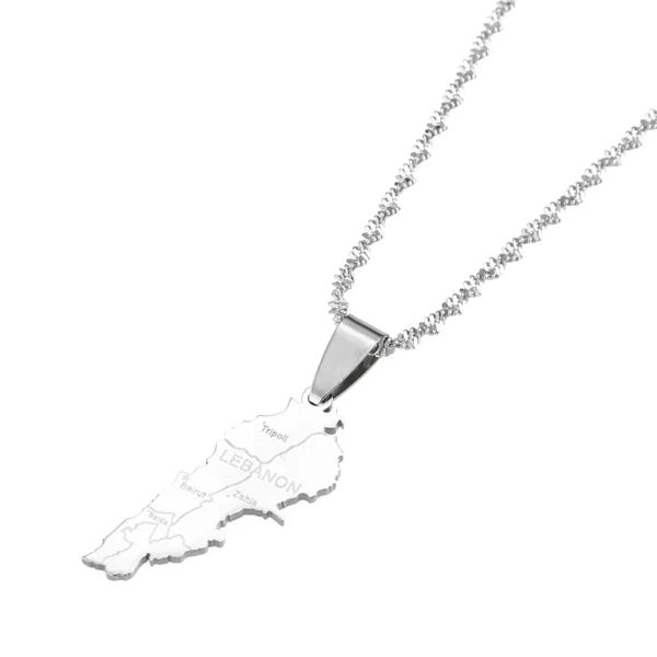 Silver necklace with Lebanon map pendant.