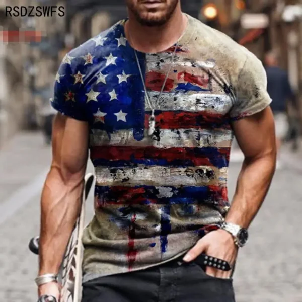 2021 Summer American Flag 3D Print Men Casual Fashion T-shirt Round Neck Loose Oversize Muscle Streetwear Clothing Man's Tshirts - Image 6