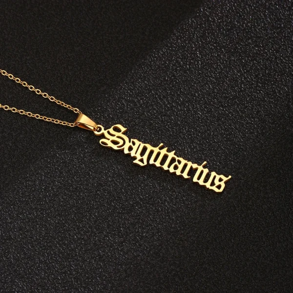 Gold Sagittarius zodiac sign necklace.