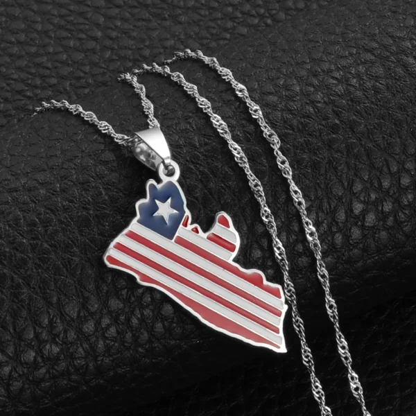 Silver chain with Liberian flag pendant.