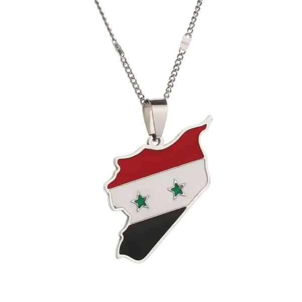 Syrian flag necklace with map pendant.