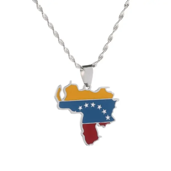 Silver necklace with Venezuela flag pendant.