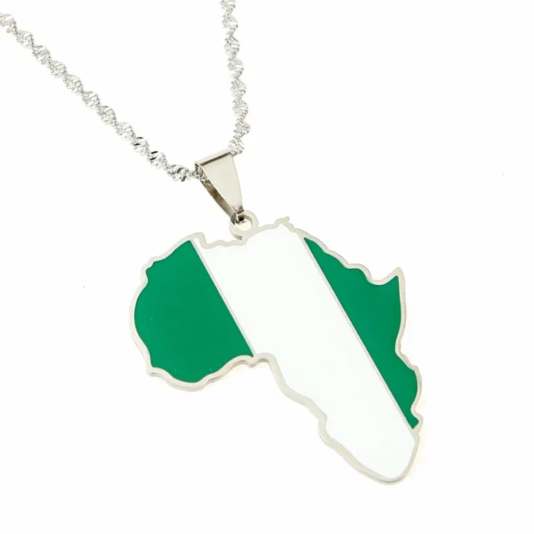 Silver necklace with Nigerian flag pendant.