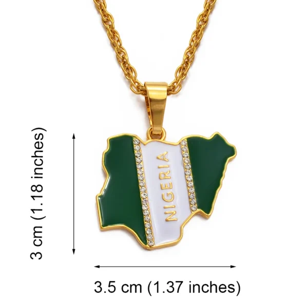 Gold necklace with Nigerian flag pendant.