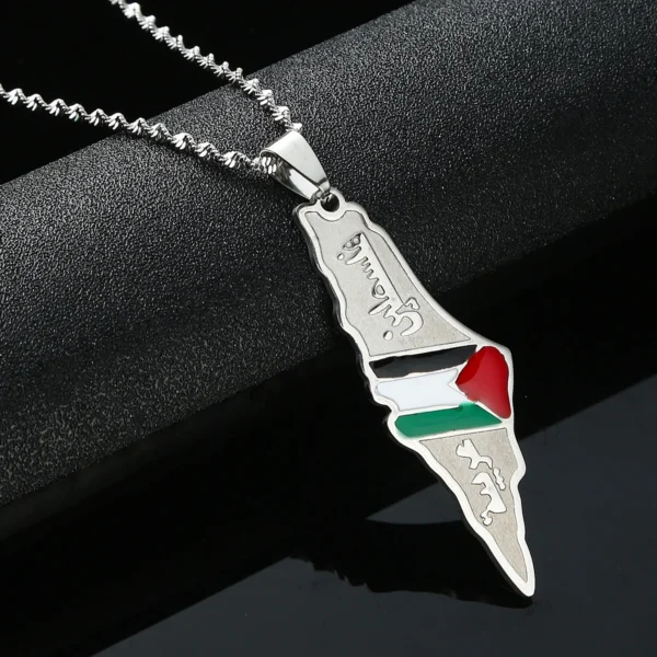 Silver chain with Palestine map pendant.