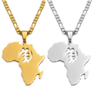 Gold and silver Africa pendant necklaces.