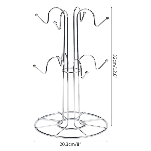 Metal mug tree with six hooks.