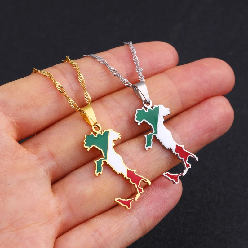 Gold and silver Italian flag necklaces.