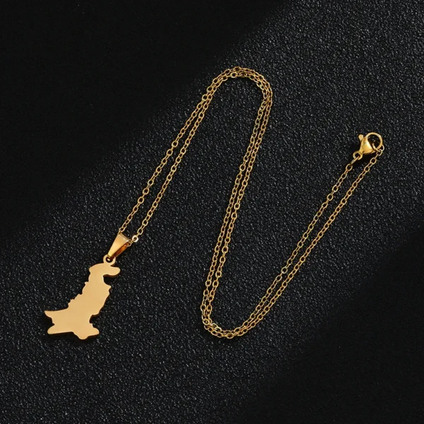 Gold necklace with Pakistan pendant.