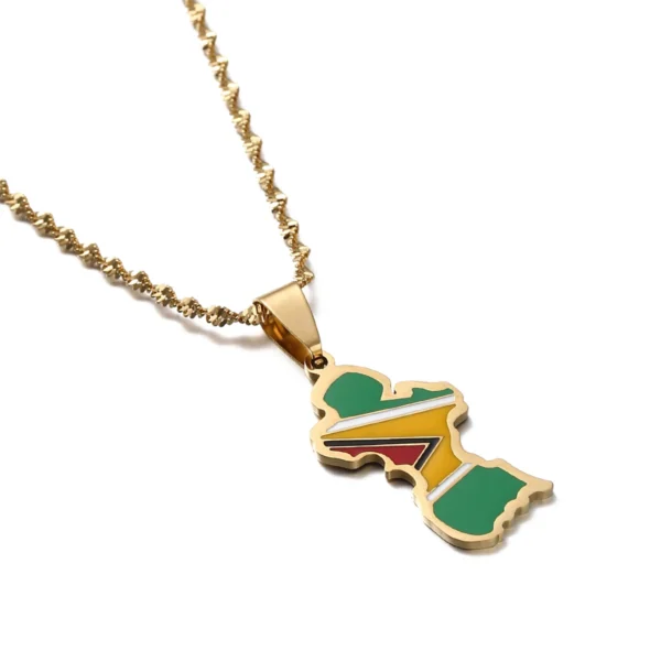 Gold Guyana necklace with flag pendant.