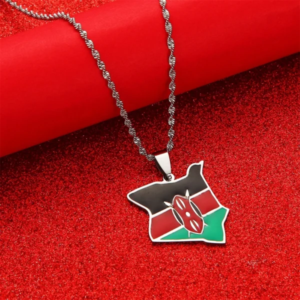 Silver chain with Kenyan flag pendant.