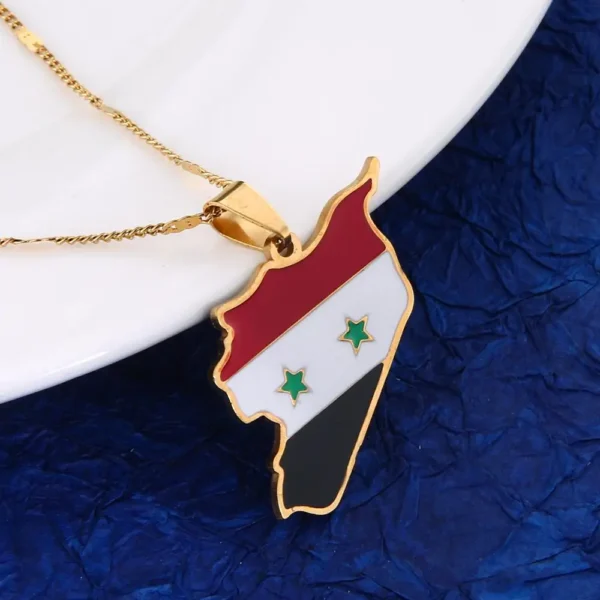 Gold chain with Syrian flag pendant.