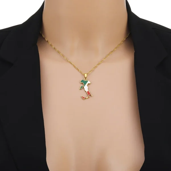 Gold Italian flag pendant necklace.