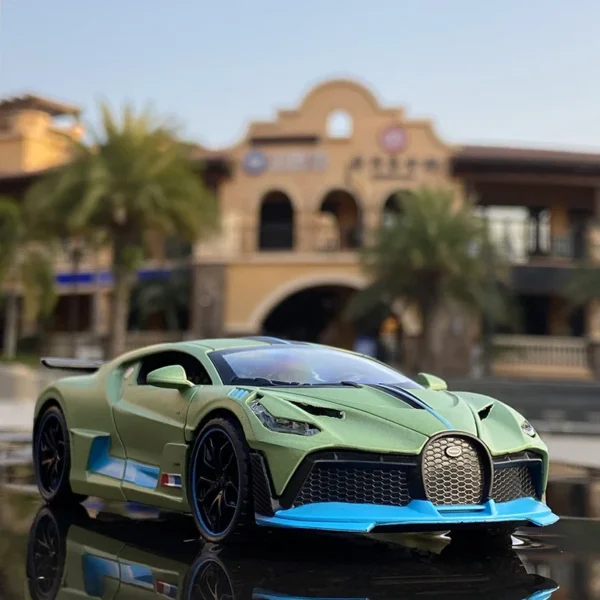 Green Bugatti Chiron diecast model car.