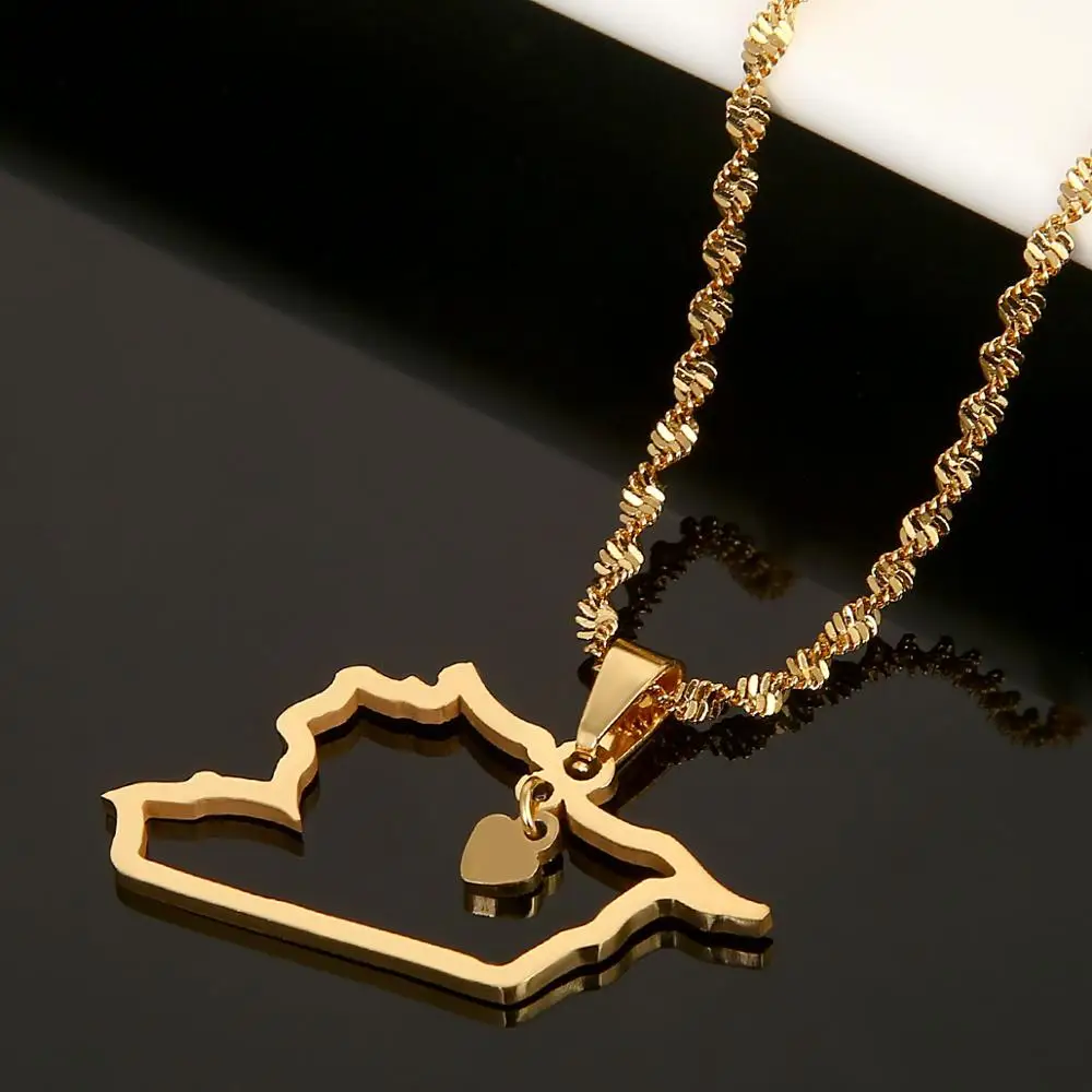 Gold necklace with state outline pendant.