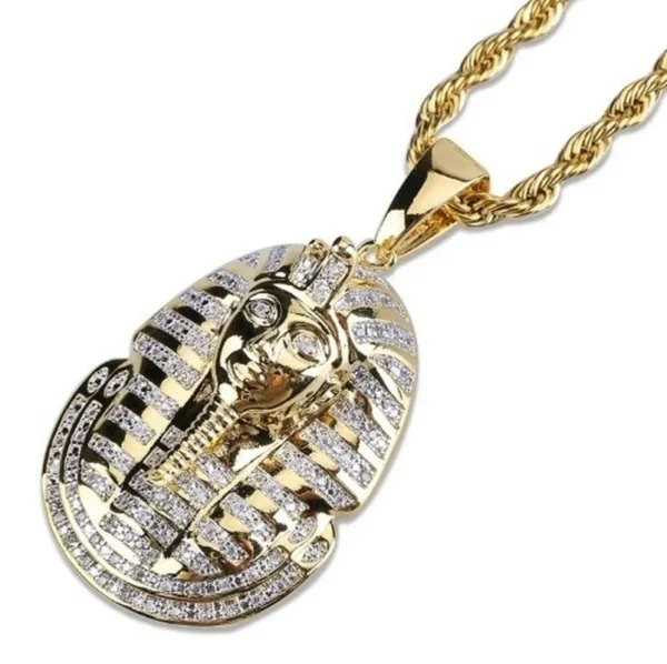 Gold chain with diamond Pharaoh pendant.