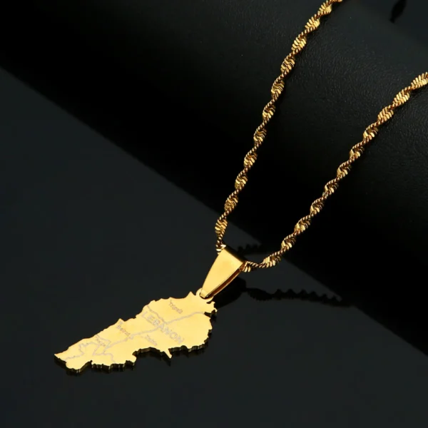 Gold necklace with Lebanon pendant.