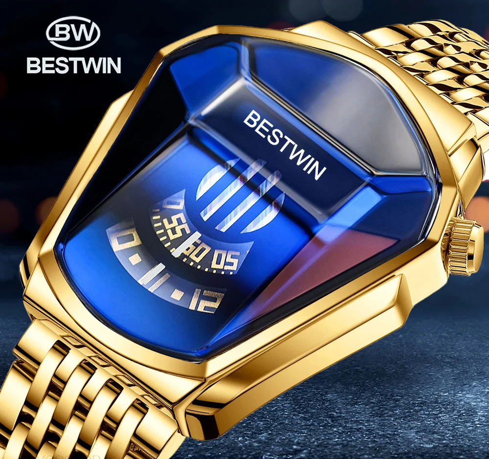 Gold and blue Bestwin wristwatch.