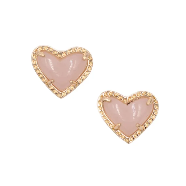 Gold heart-shaped earrings with pink stones.