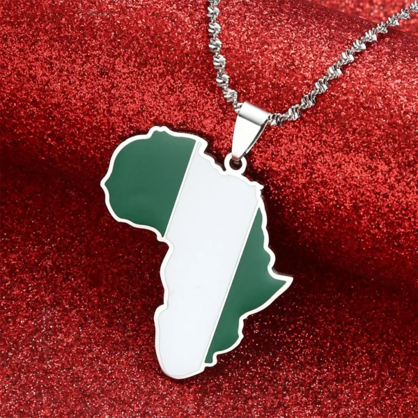 Silver necklace with Nigerian flag pendant.