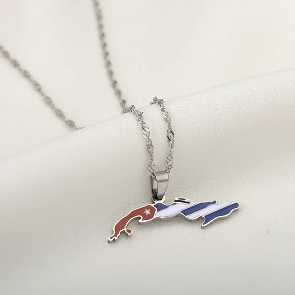 Cuban flag pendant silver necklace.