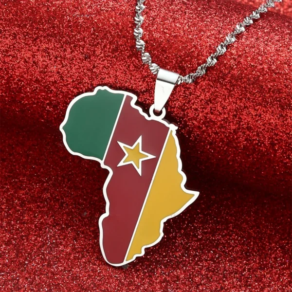 Silver chain with Cameroon flag pendant.