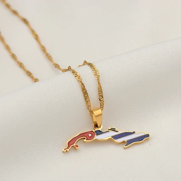 Gold Cuban flag pendant necklace.