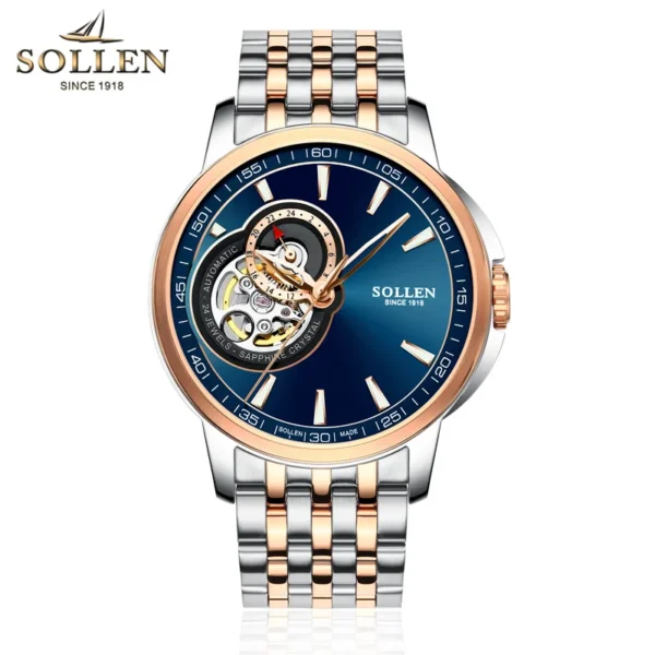 Two-tone automatic wristwatch with open heart design.