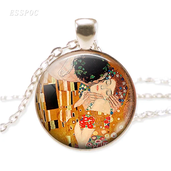 The Kiss painting glass necklace pendant.