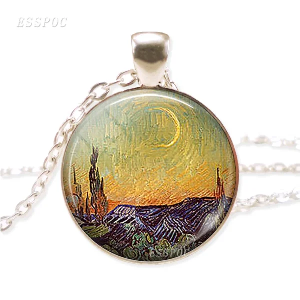 Silver necklace with Van Gogh painting pendant.