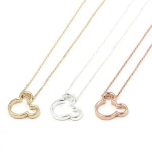 Three gold Mickey Mouse necklaces.