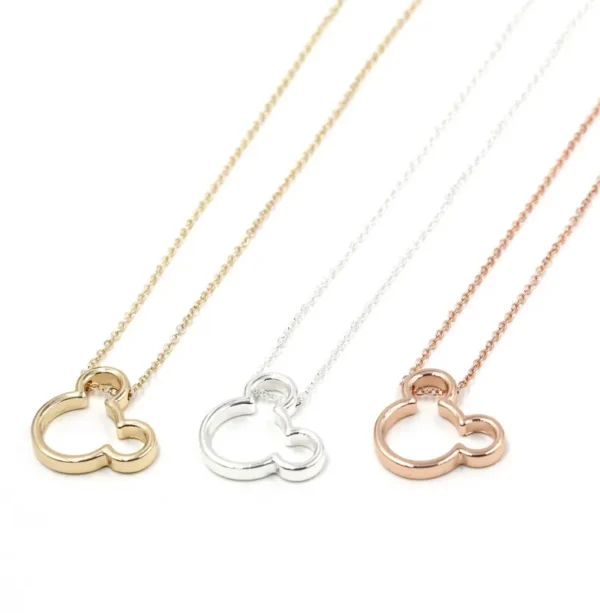 Three gold Mickey Mouse necklaces.