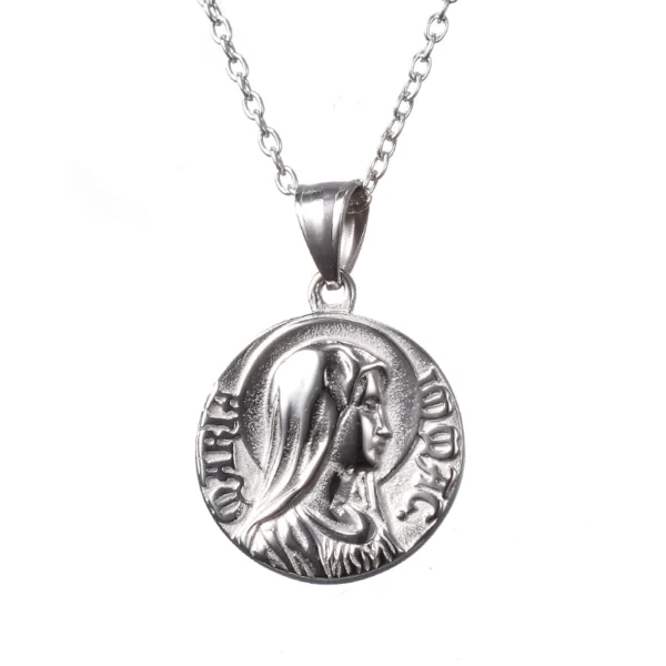 Silver chain with Virgin Mary pendant.