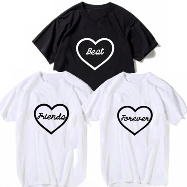 Love Heart Printed T Shirt Lover T-shirts Best Friend Forever Tee Women Harajuku Casual Tops Female T-shirt Tees