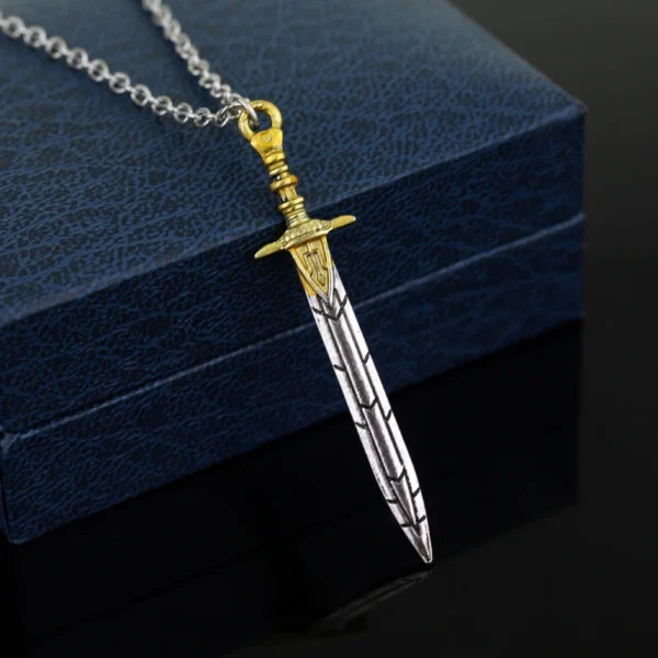 Silver and gold sword pendant necklace.