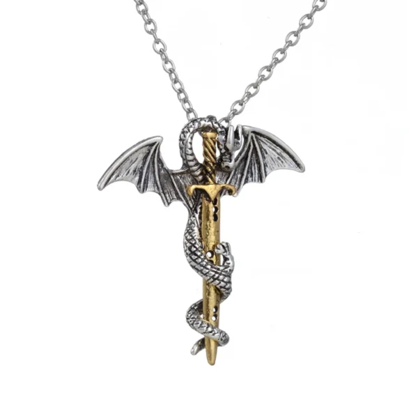 Silver dragon sword necklace pendant.