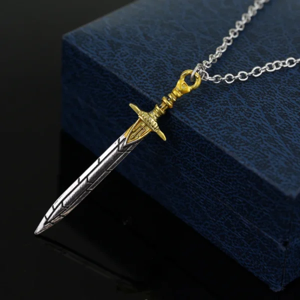 Silver and gold sword pendant necklace.