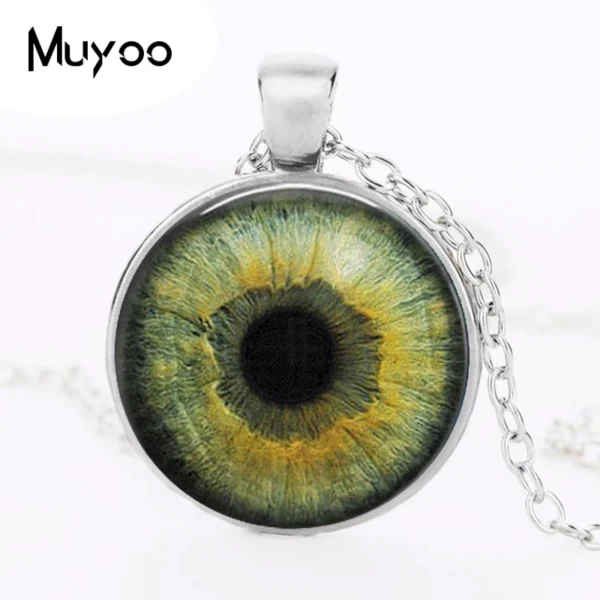 Green eye glass pendant necklace.