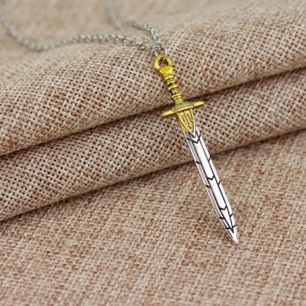 Gold and silver sword pendant necklace.