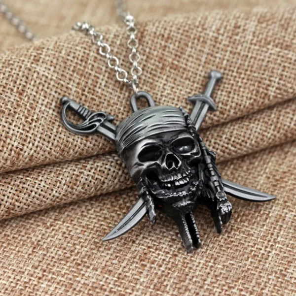 Silver skull and crossbones necklace