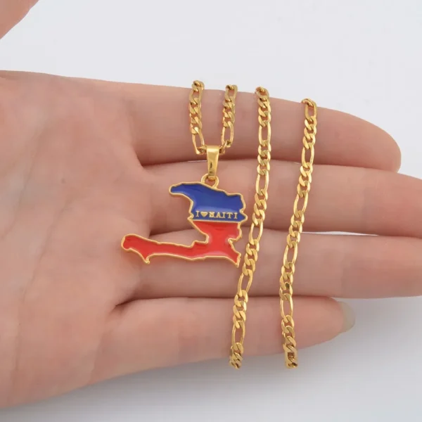 Gold chain with Haitian flag pendant.