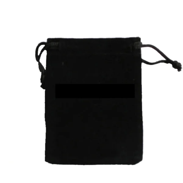 Black velvet drawstring pouch with a black cord.