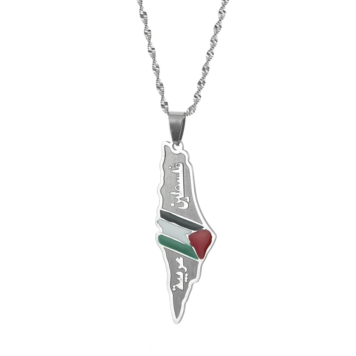 Palestine map silver necklace pendant