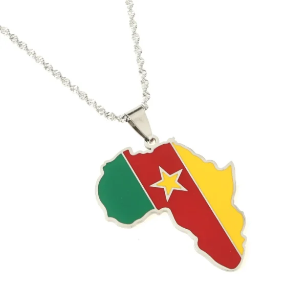 Silver chain with Cameroon flag pendant.