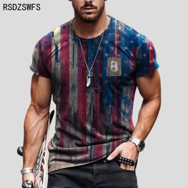 2021 Summer American Flag 3D Print Men Casual Fashion T-shirt Round Neck Loose Oversize Muscle Streetwear Clothing Man's Tshirts - Image 5