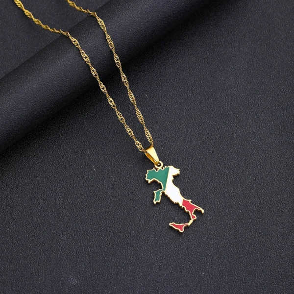 Gold chain with Italian flag pendant.