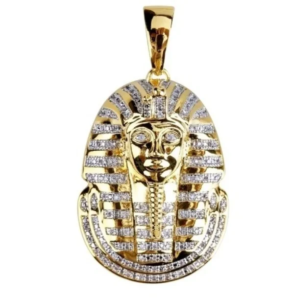 Gold Pharaoh pendant with diamond accents.